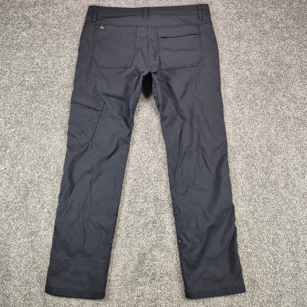 Prana Stretch Zion Pants Mens 34x30 Black Straight Fit Cargo Belted Hiking - Picture 2 of 9